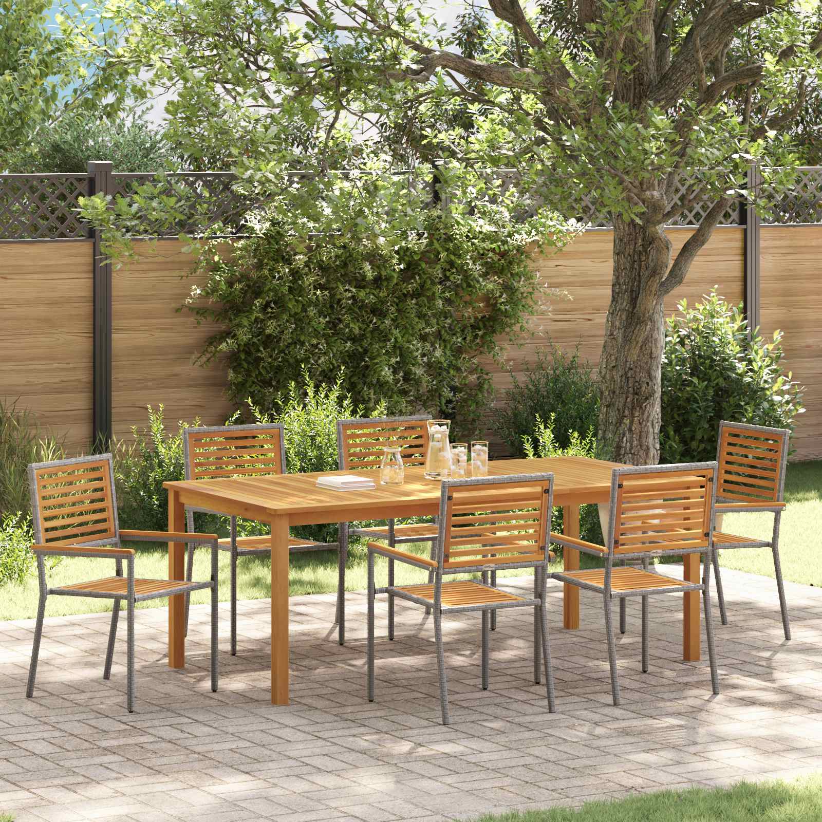 Garten Essgruppe 7 pcs Grau Massivholz Akazie