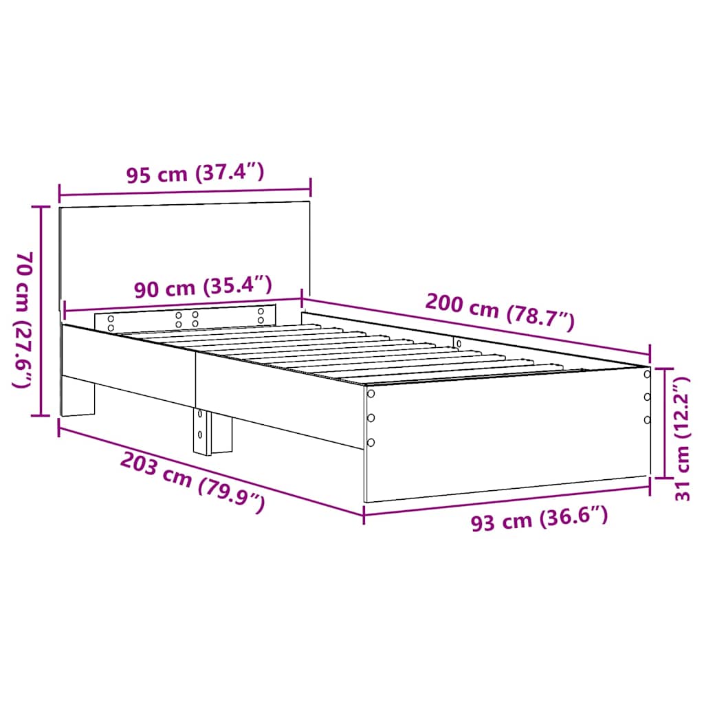 Bettrahmen mit Kopfteil Altholz 90 x 200 cm Holzwerkstoff