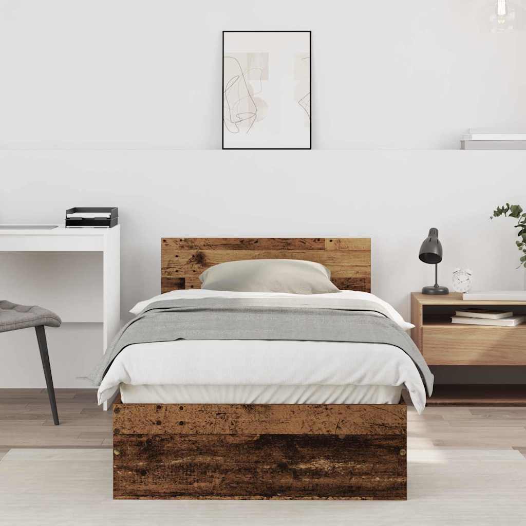 Bettrahmen mit Kopfteil Altholz 75 x 190 cm Holzwerkstoff