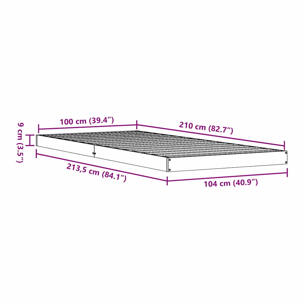 Bodenbettrahmen Weiß 100 x 210 cm Massives Kiefernholz