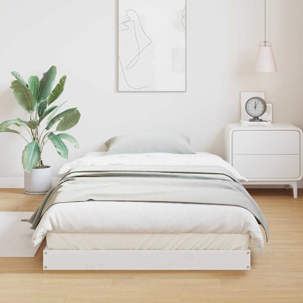 Bodenbettrahmen Weiß 90 x 220 cm Massives Kiefernholz