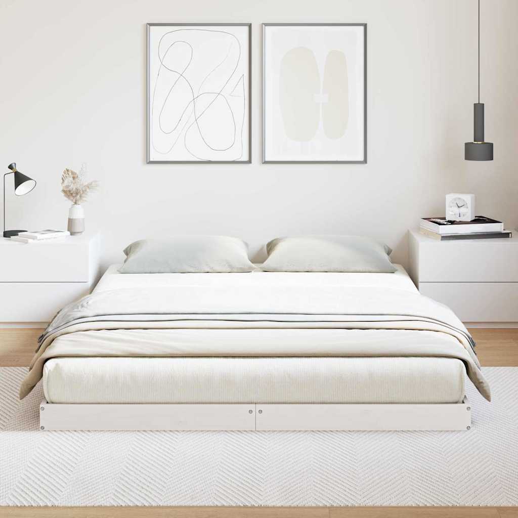 Bodenbettrahmen Weiß 160 x 220 cm Massives Kiefernholz