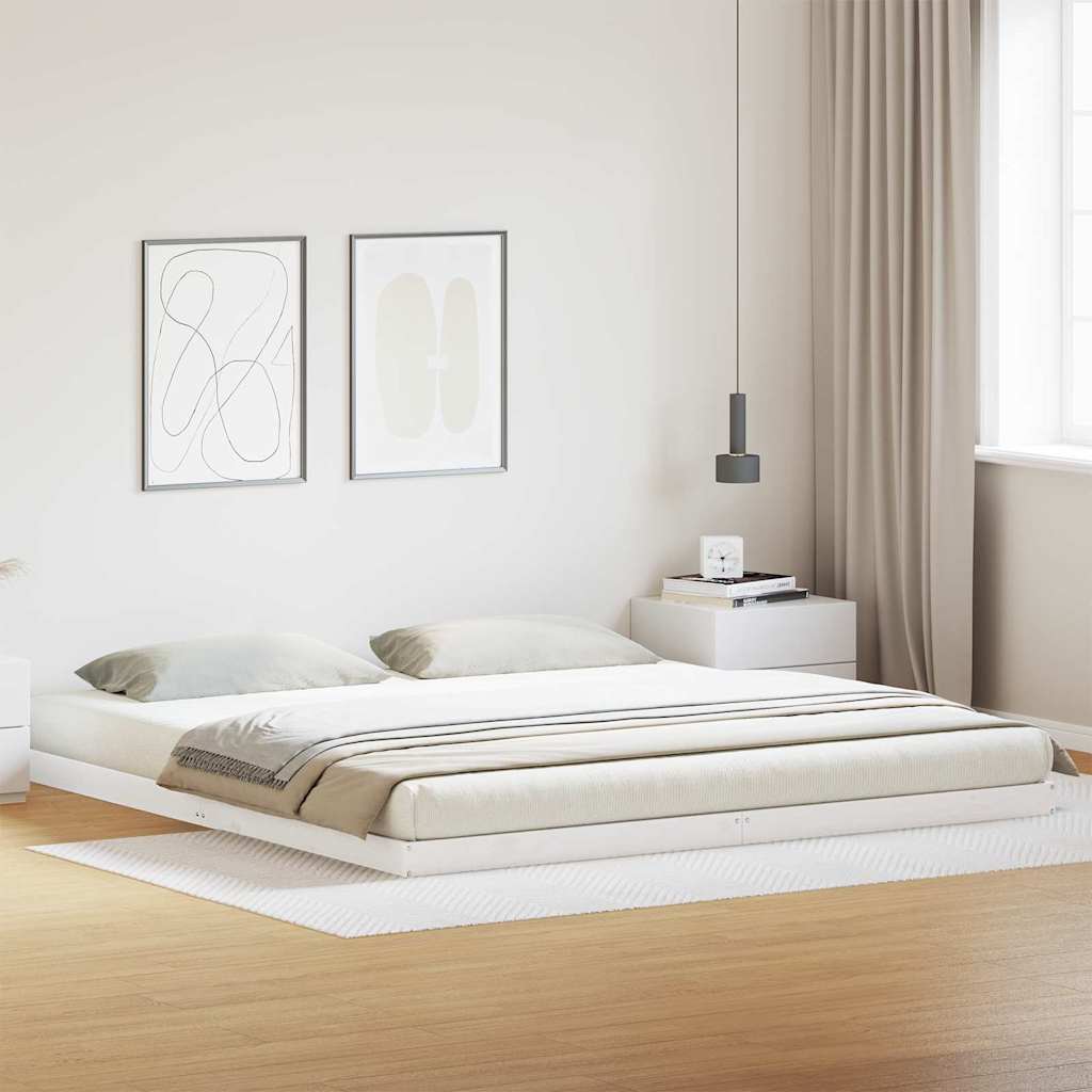 Bodenbettrahmen Weiß 200 x 220 cm Massives Kiefernholz