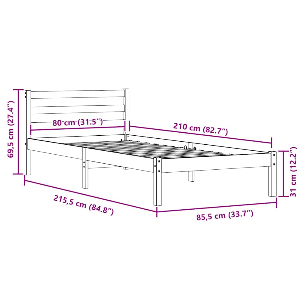 Bettrahmen Braun 215,5 x 85,5 x 69,5 cm Massivholz Kiefer