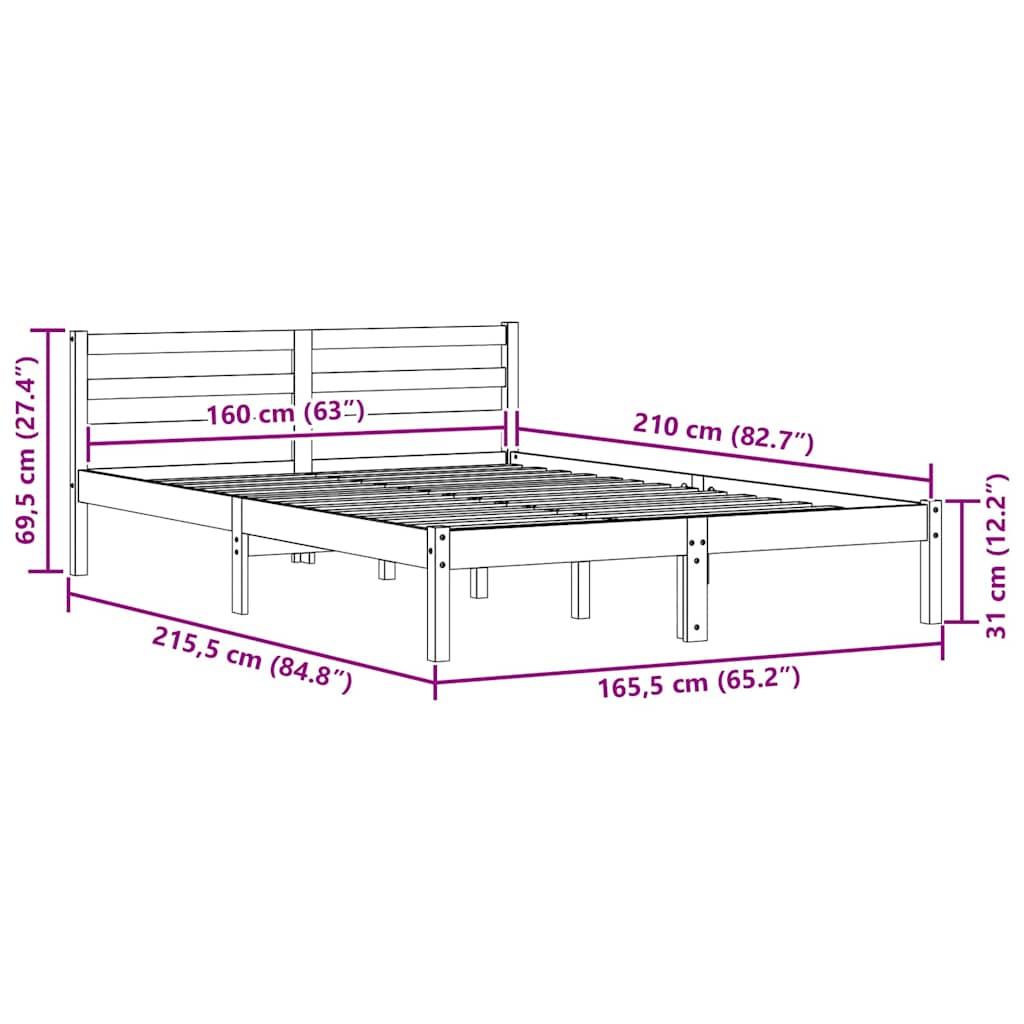 Bettrahmen Braun 215,5 x 165,5 x 69,5 cm Massivholz Kiefer