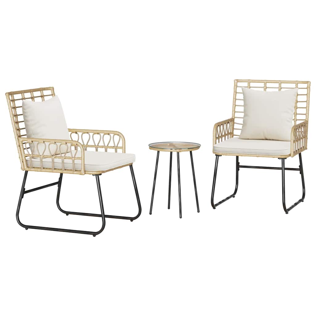 Garten Essgruppe 3 pcs Braun und Creme Poly-Rattan