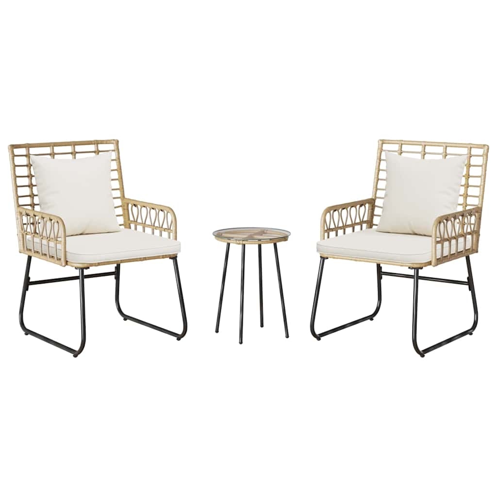 Garten Essgruppe 3 pcs Braun und Creme Poly-Rattan