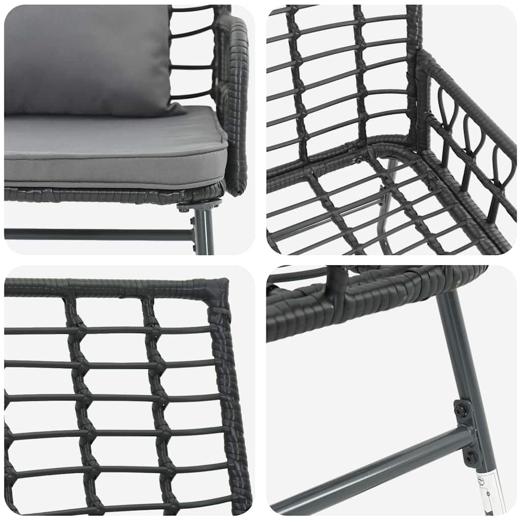 Garten Essgruppe 3 pcs Schwarz und Anthrazit Poly-Rattan