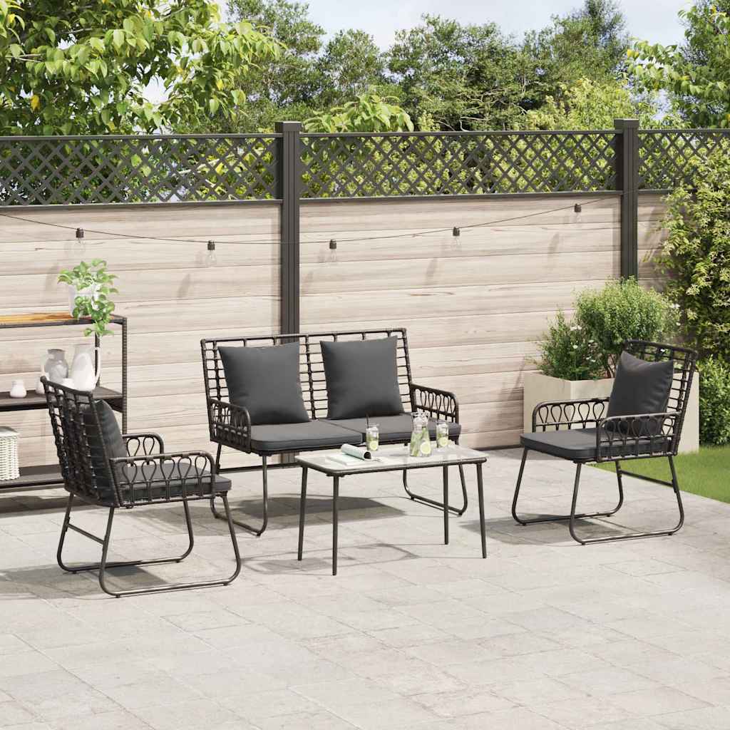 Garten Essgruppe 3 pcs Schwarz und Anthrazit Poly-Rattan