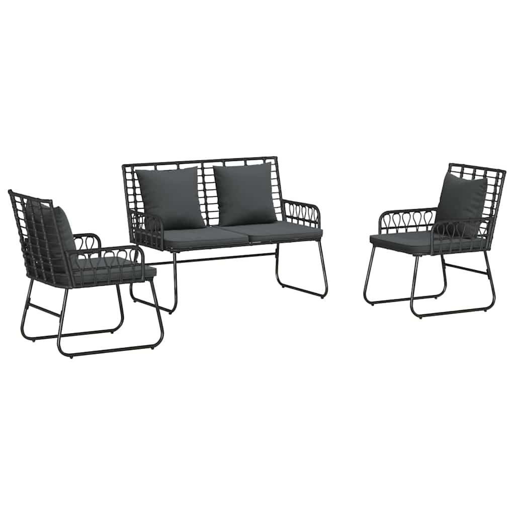 Garten Essgruppe 3 pcs Schwarz und Anthrazit Poly-Rattan