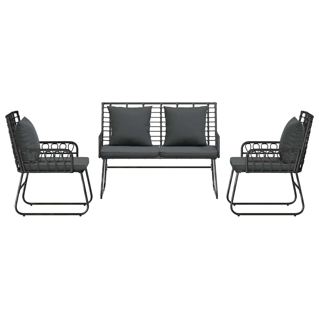 Garten Essgruppe 3 pcs Schwarz und Anthrazit Poly-Rattan