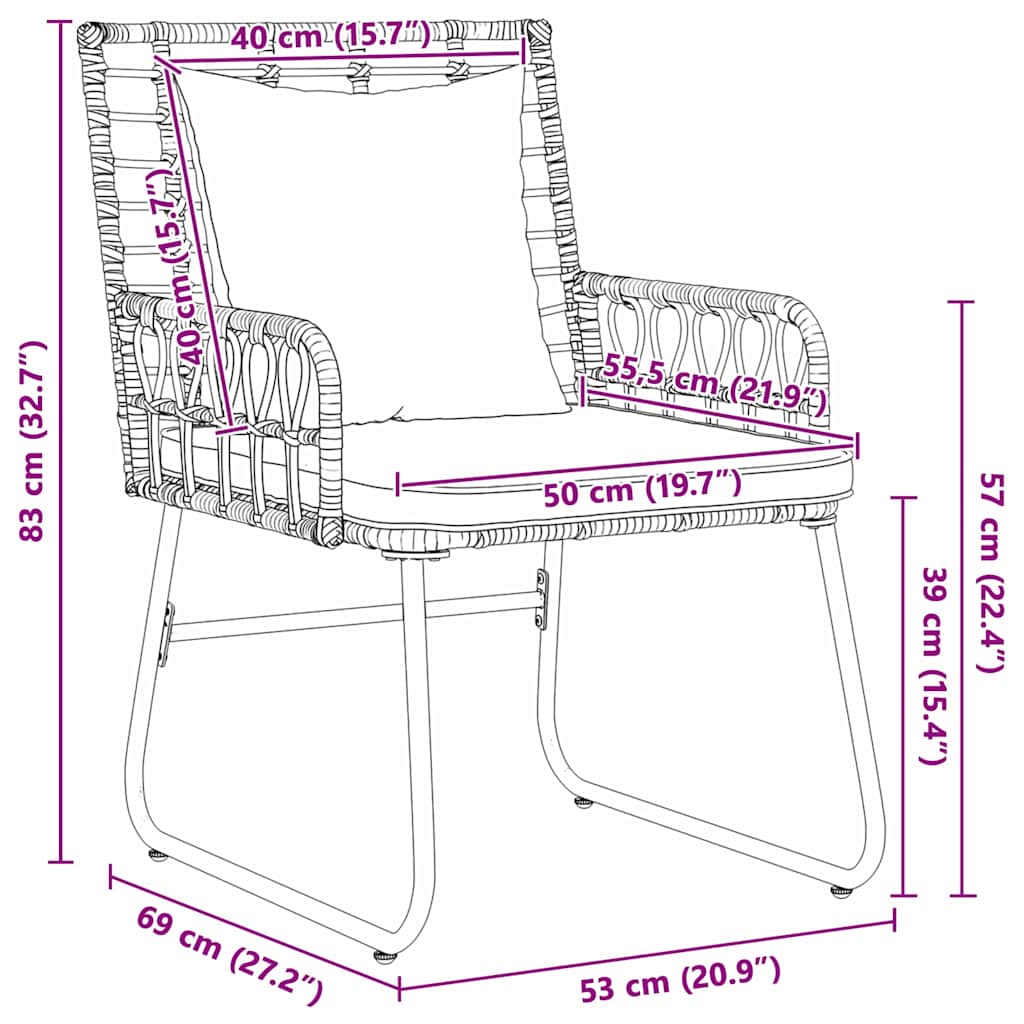 Garten Essgruppe 3 pcs Braun und Creme Poly-Rattan