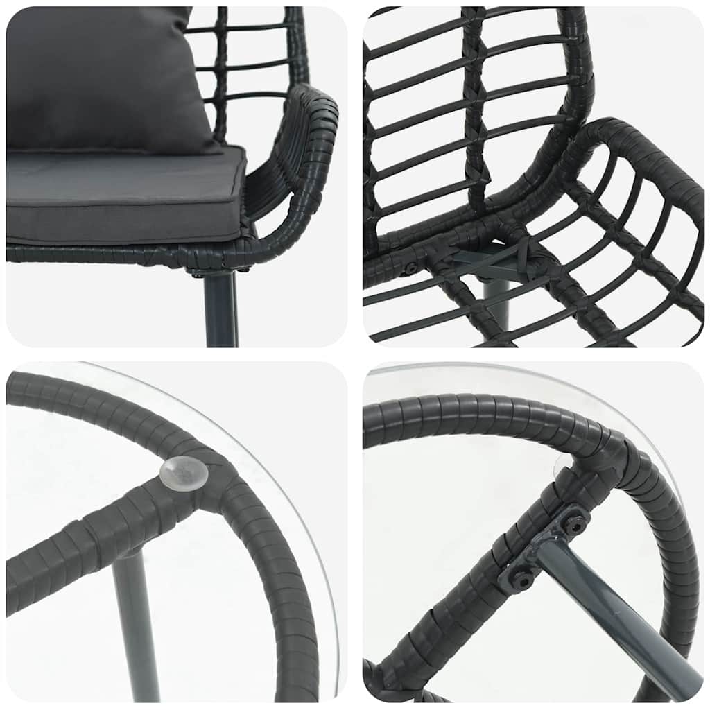 Garten Essgruppe 3 pcs Schwarz und Anthrazit Poly-Rattan