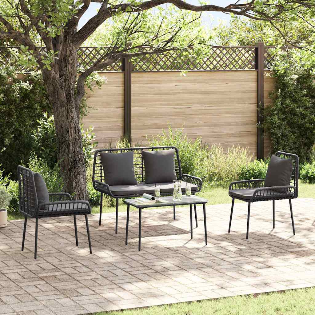 Garten Essgruppe 3 pcs Schwarz und Anthrazit Poly-Rattan