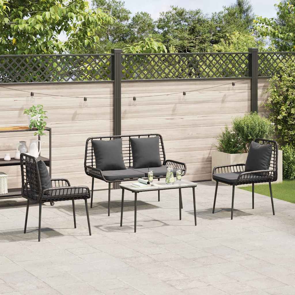 Garten Essgruppe 3 pcs Schwarz und Anthrazit Poly-Rattan