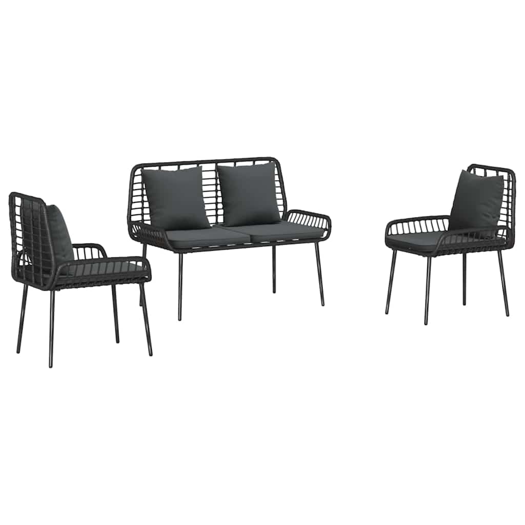 Garten Essgruppe 3 pcs Schwarz und Anthrazit Poly-Rattan