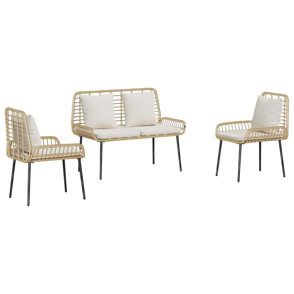 Garten Essgruppe 3 pcs Braun und Creme Poly-Rattan