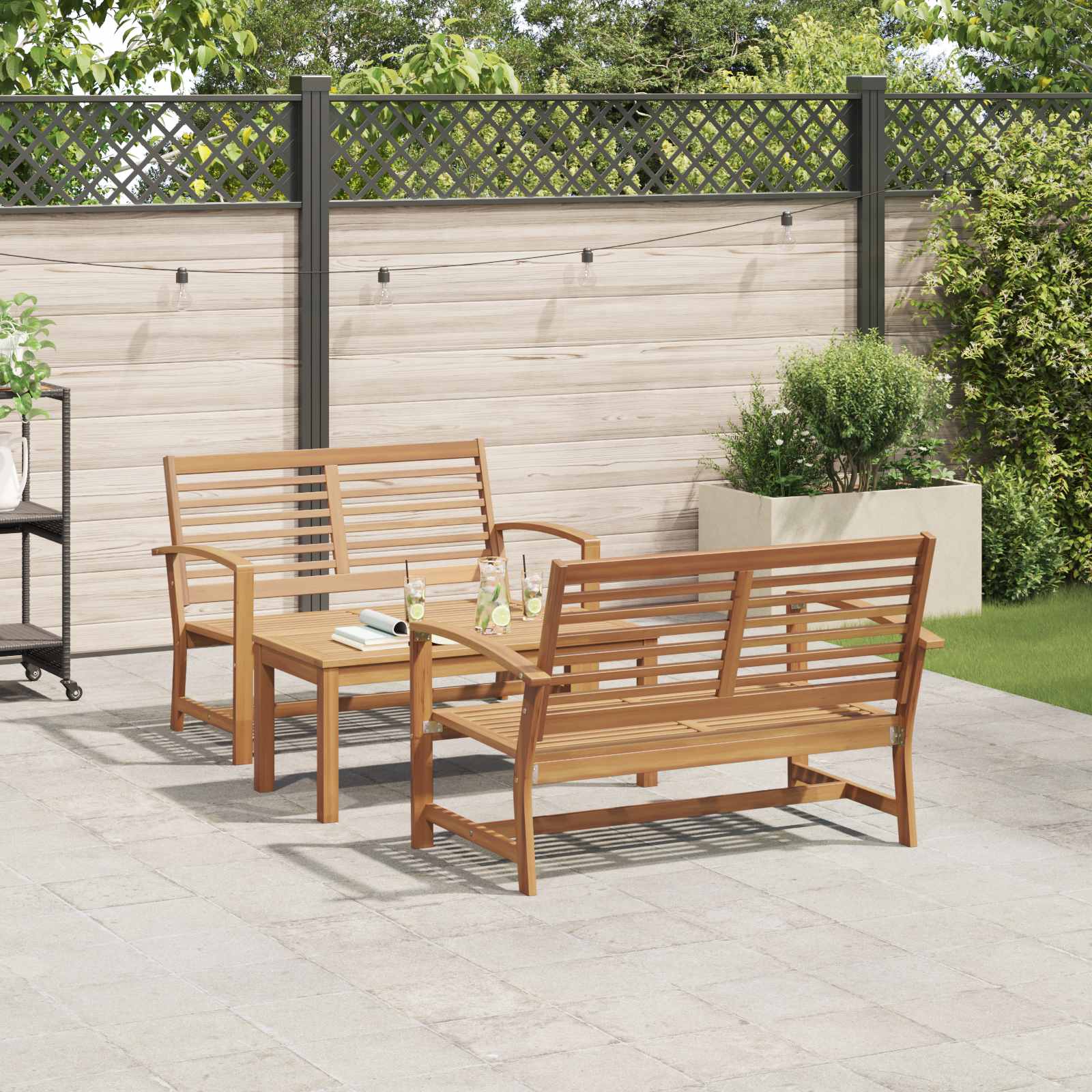 Gartensofa-set 3 pcs Natur Massivholz Teak