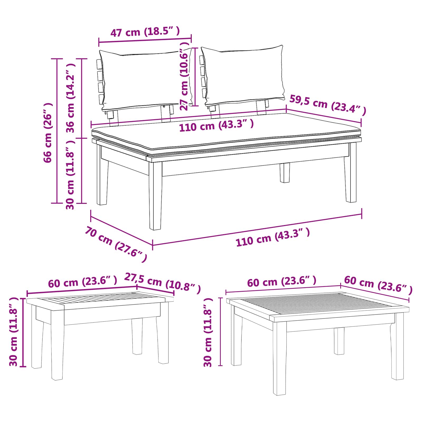 Gartensofa-set 3 pcs Braun und Creme