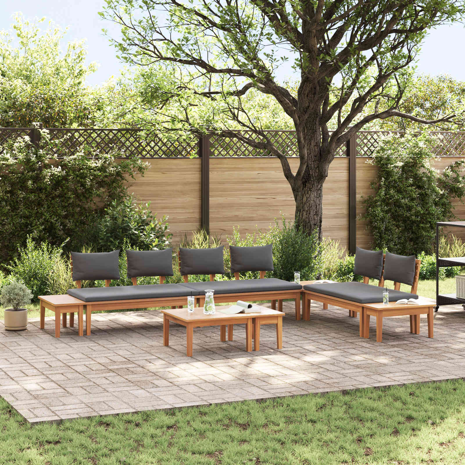 Gartensofa-set 5 pcs Braun und Grau