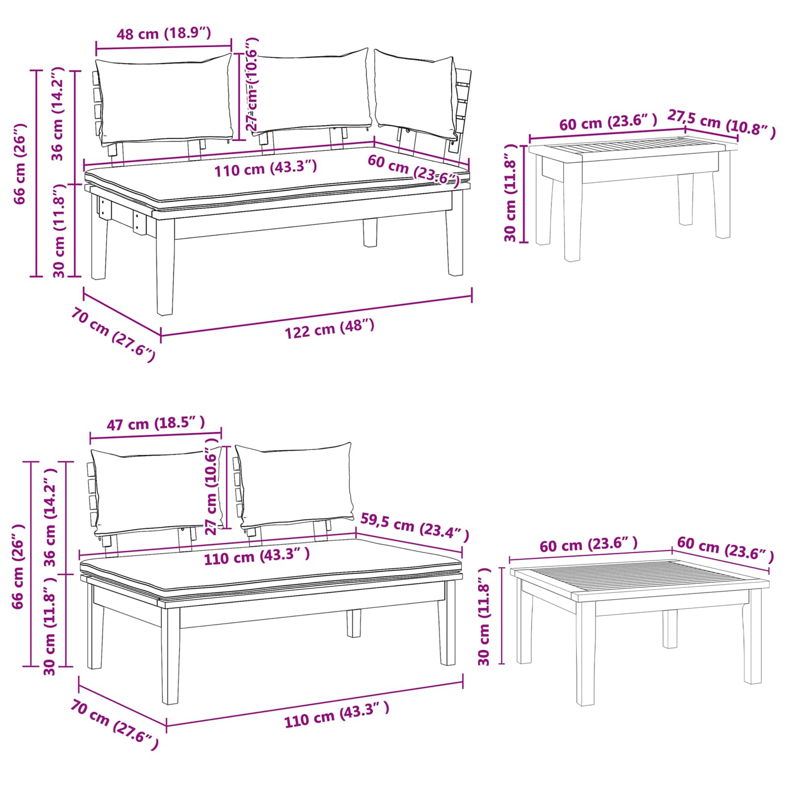Gartensofa-set 5 pcs Braun und Creme