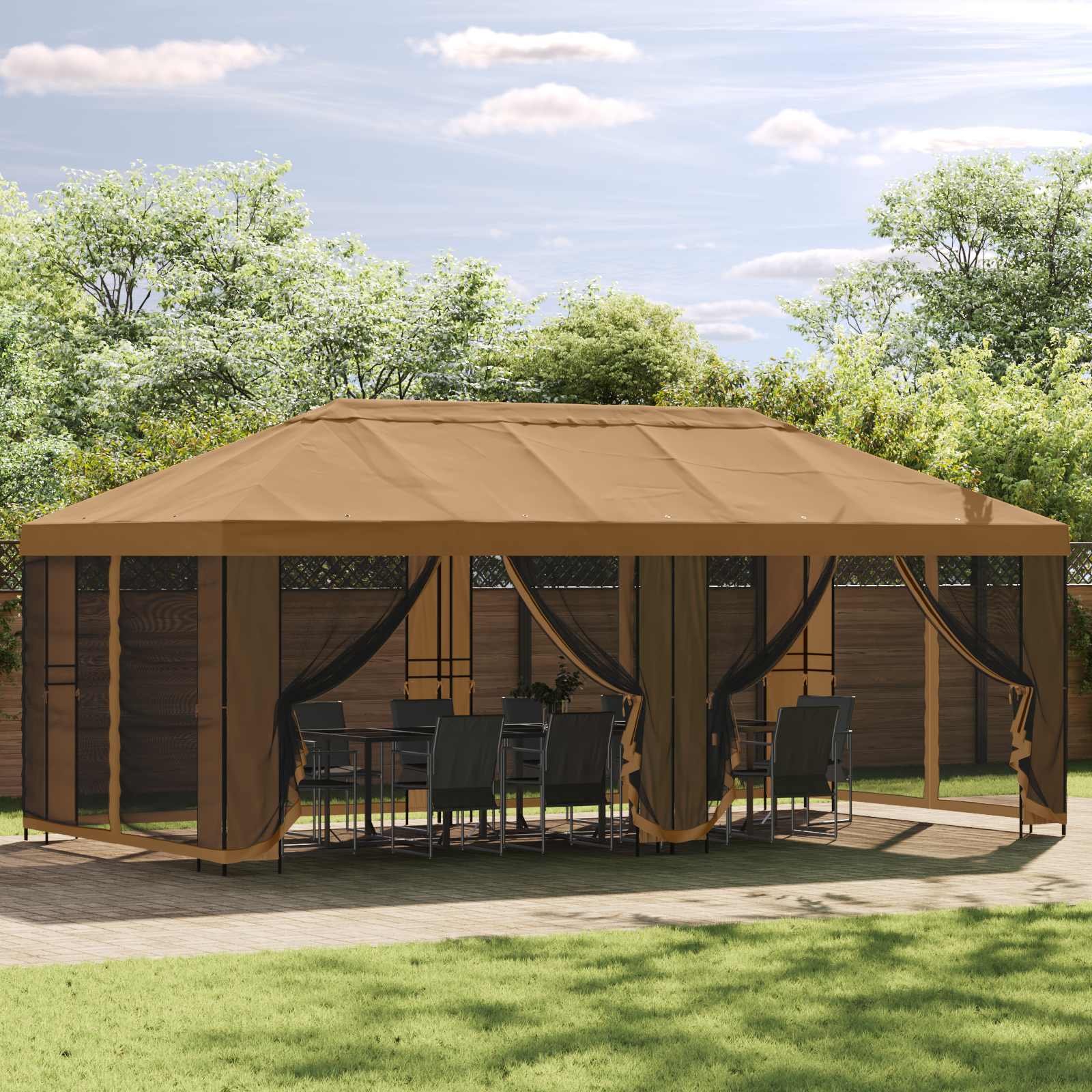 Pavillon mit Seitenwänden 6 x 3 m Beige Polyester und Stahl 190