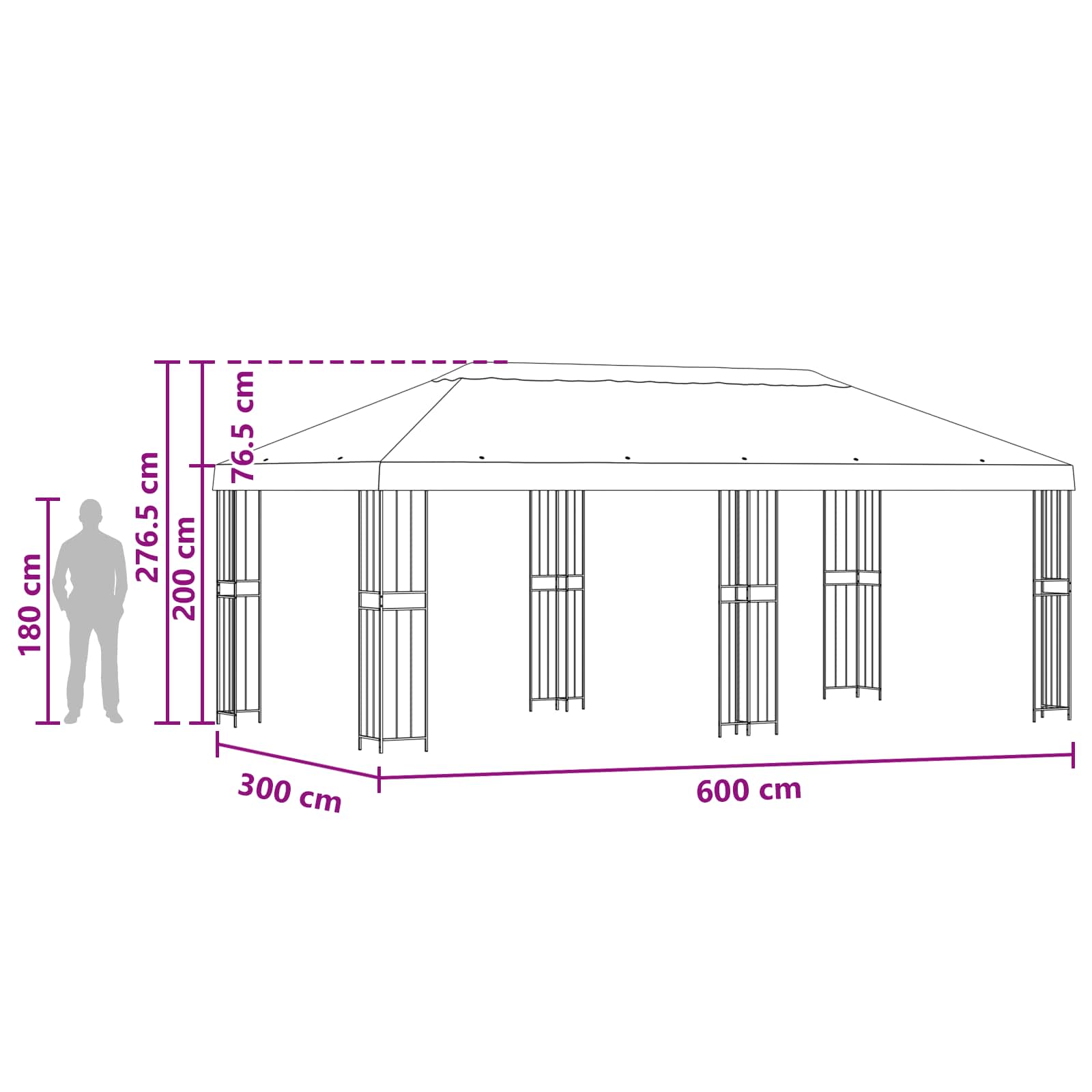 Pavillon mit Seitenwänden 6 x 3 m Creme Polyester und Stahl 190