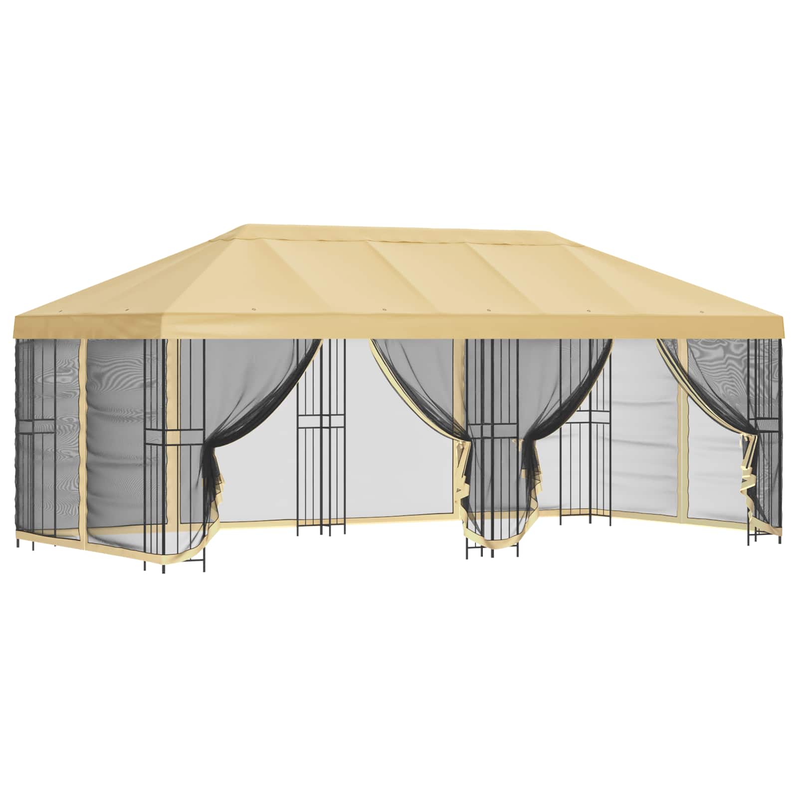 Pavillon mit Seitenwänden 6 x 3 m Creme Polyester und Stahl 190