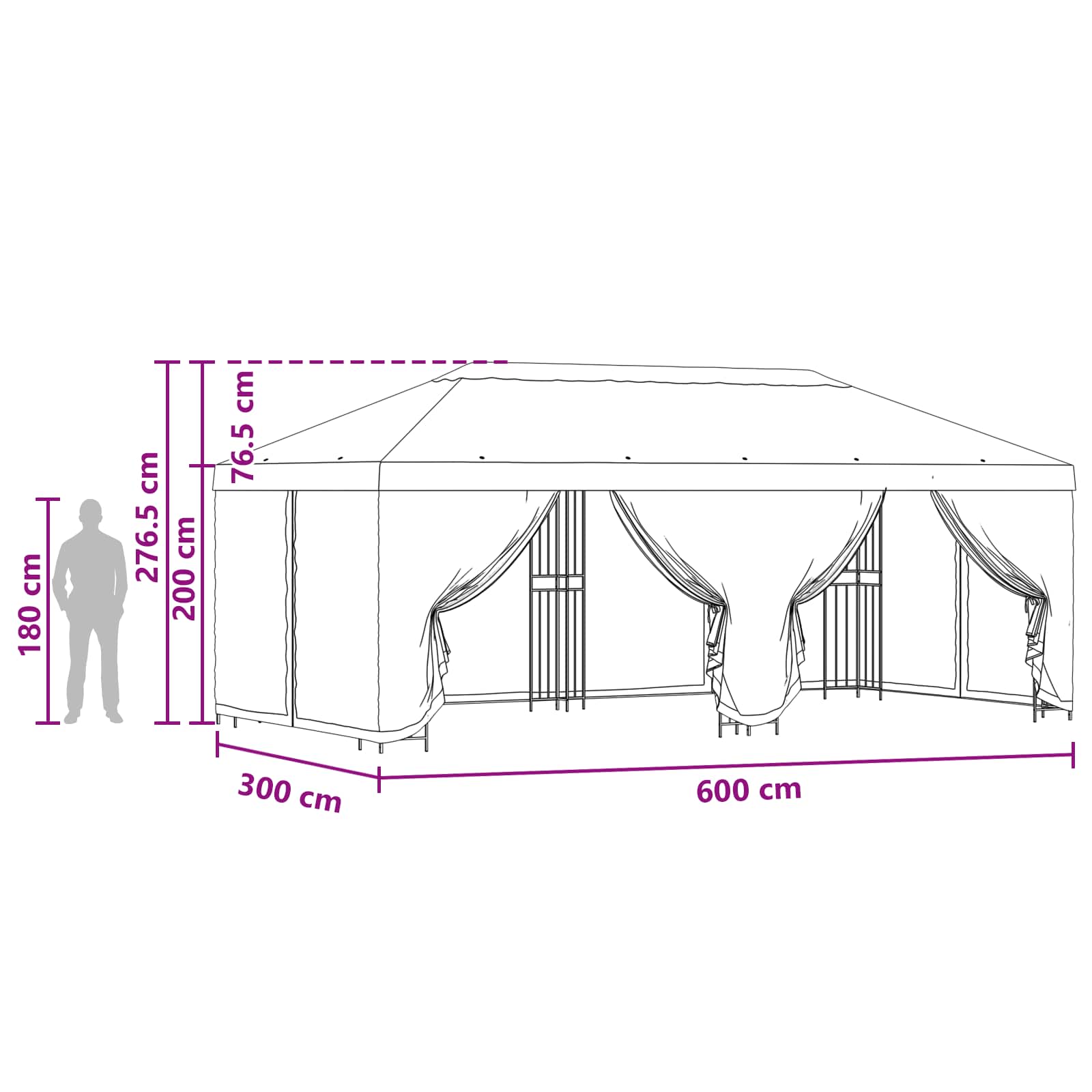 Pavillon mit Seitenwänden 6 x 3 m Grün Polyester und Stahl 190
