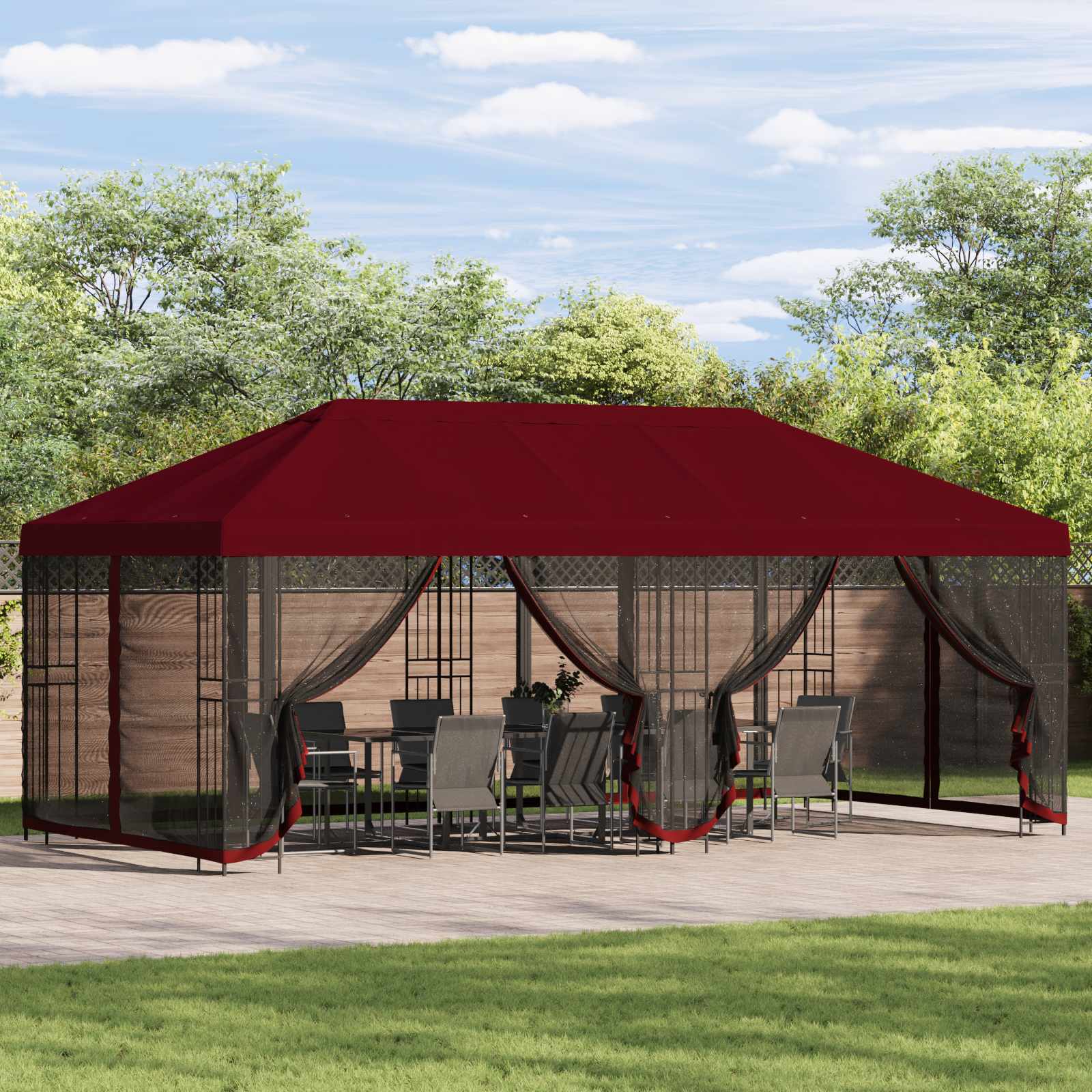 Pavillon mit Seitenwänden 6 x 3 m Bordeauxrot