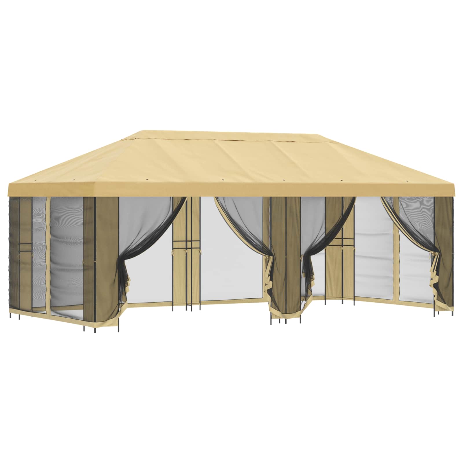 Pavillon mit Seitenwänden 6 x 3 m Creme Polyester und Stahl 190