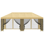 Pavillon mit Seitenwänden 6 x 3 m Creme Polyester und Stahl 190