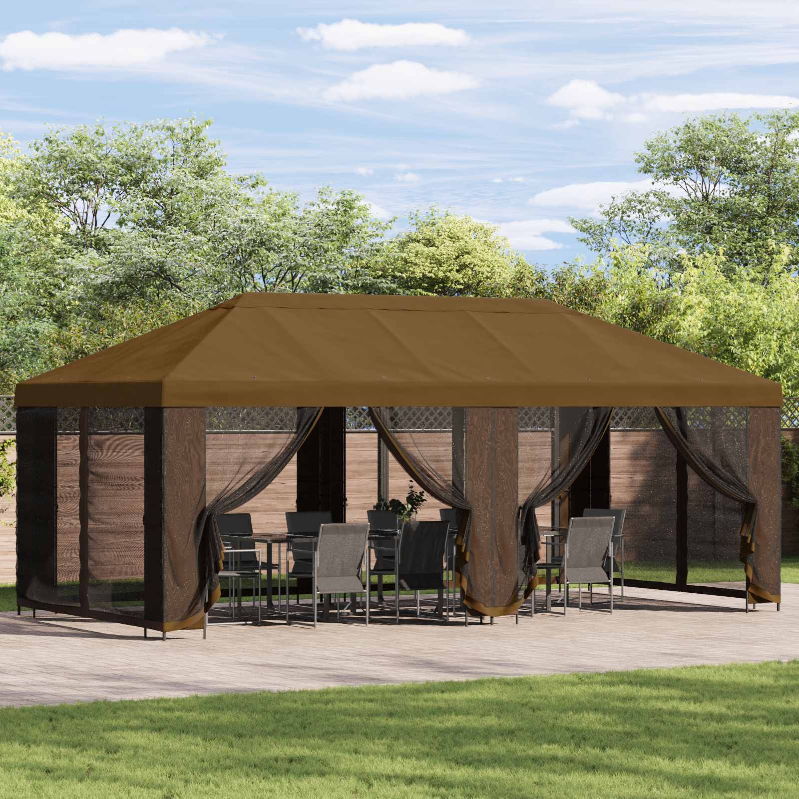 Pavillon mit Seitenwänden 6 x 3 m Taupe Polyester und Stahl 190