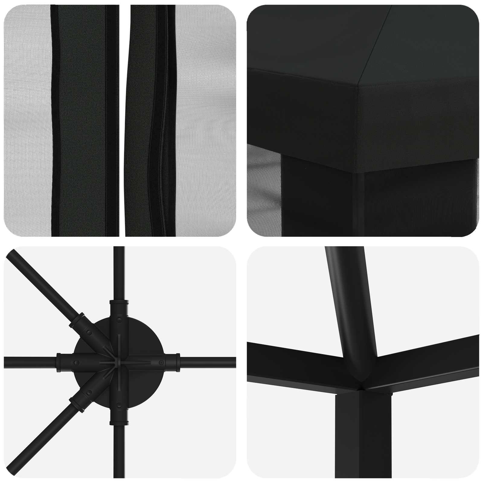 Pavillon mit Seitenwänden 6 x 3 m Schwarz Polyester und Stahl
