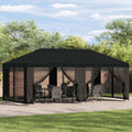 Pavillon mit Seitenwänden 6 x 3 m Schwarz Polyester und Stahl