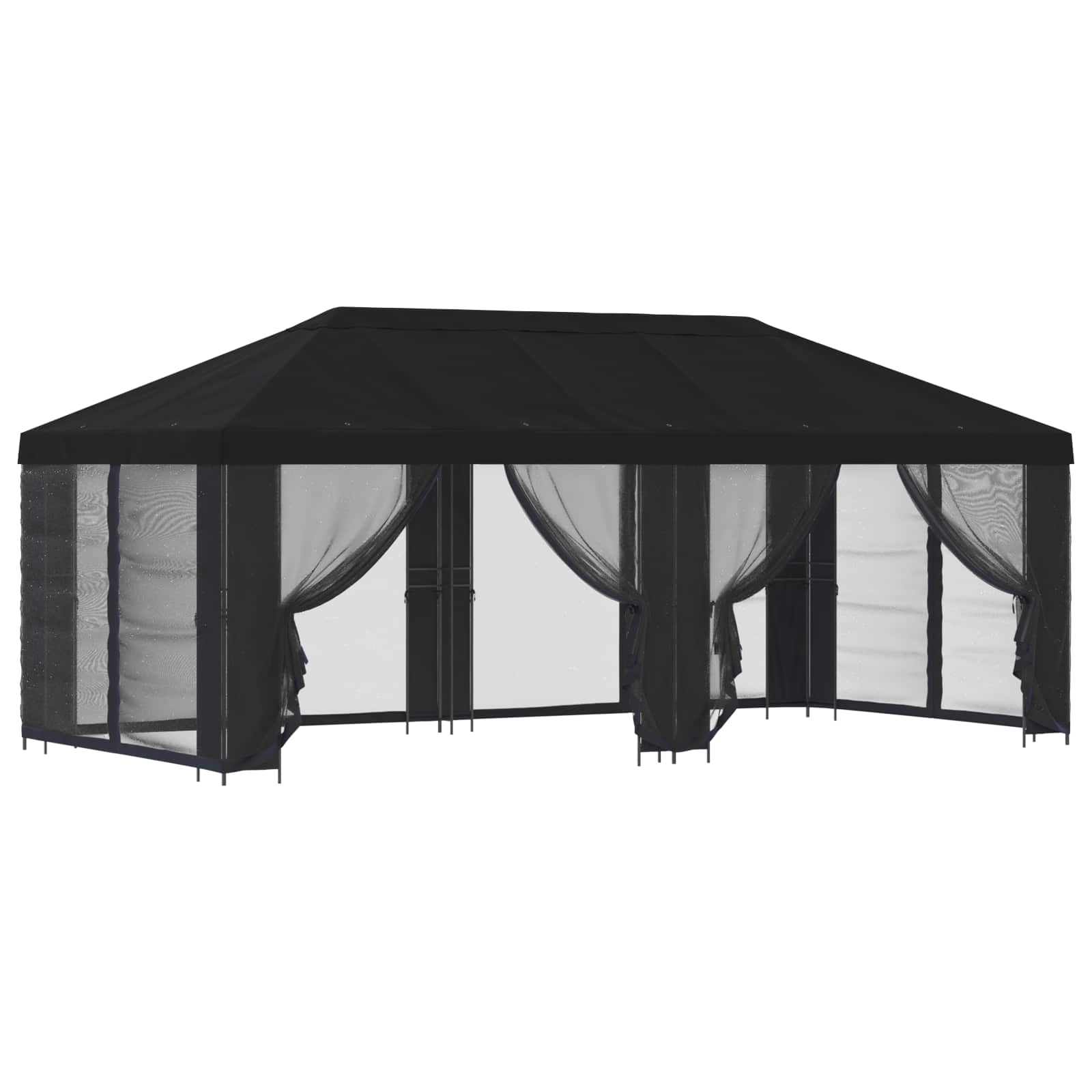 Pavillon mit Seitenwänden 6 x 3 m Schwarz Polyester und Stahl