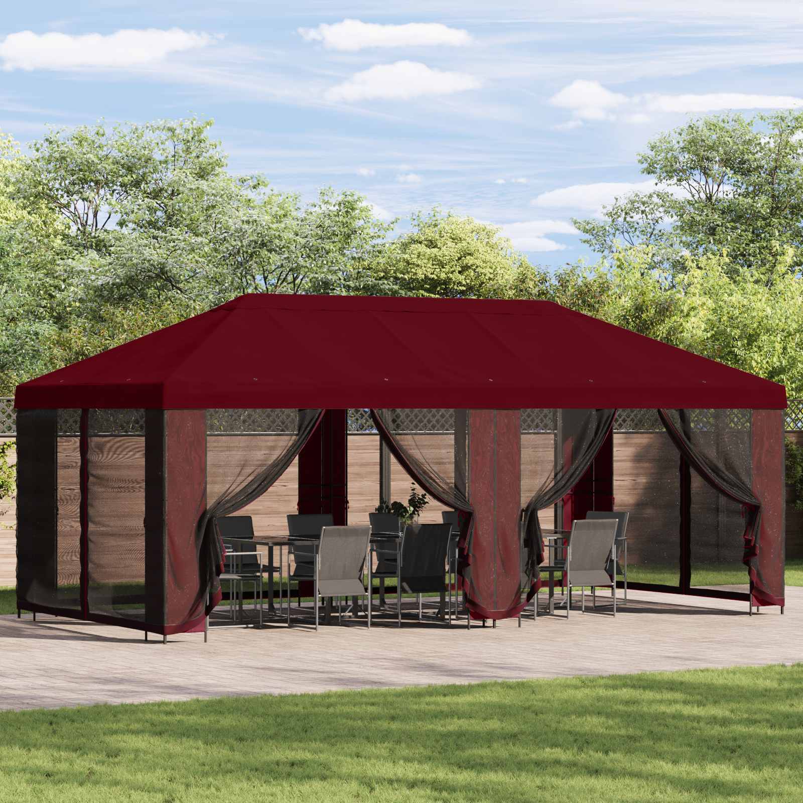 Pavillon mit Seitenwänden 6 x 3 m Bordeauxrot