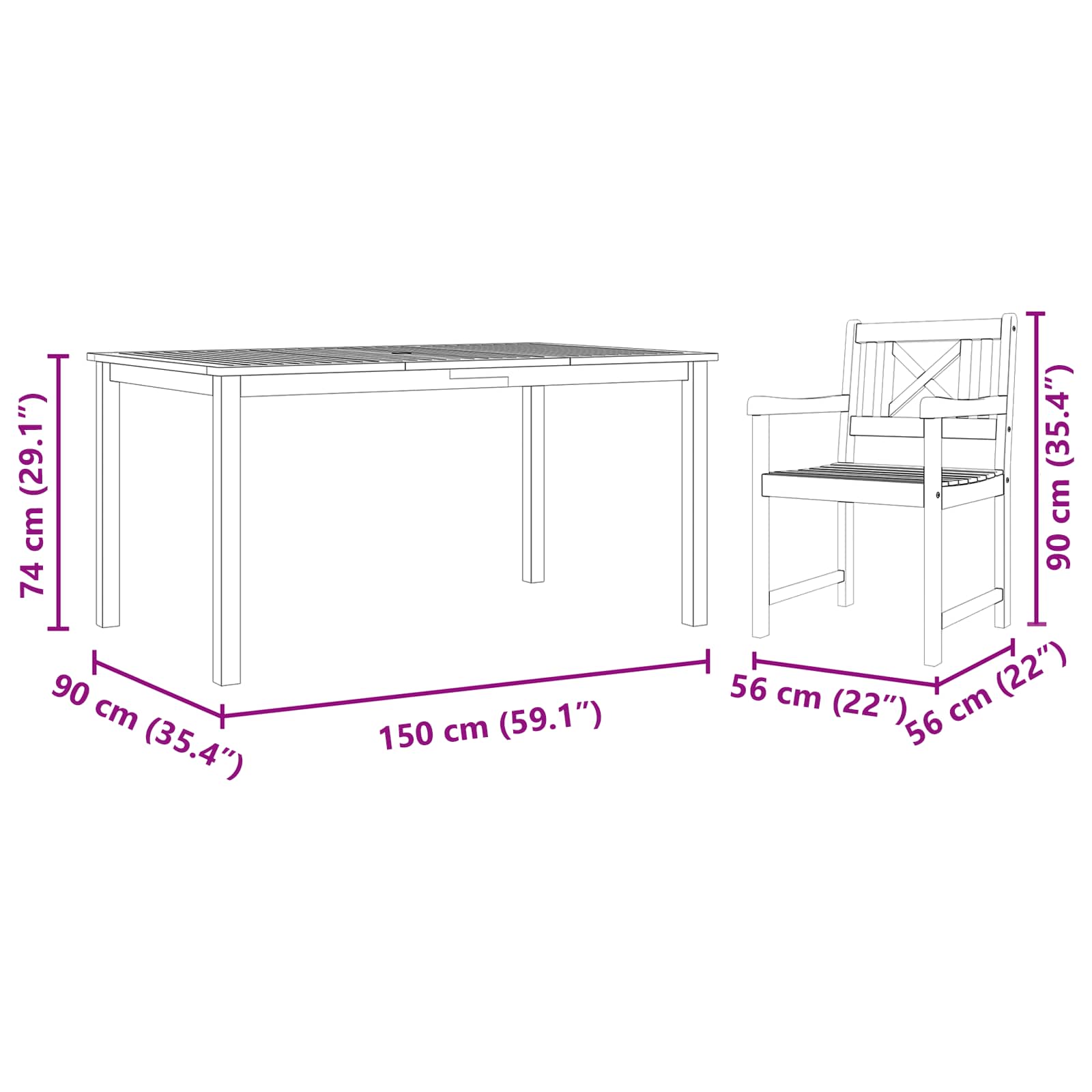 Garten Essgruppe 7 pcs Braun Massivholz Akazie