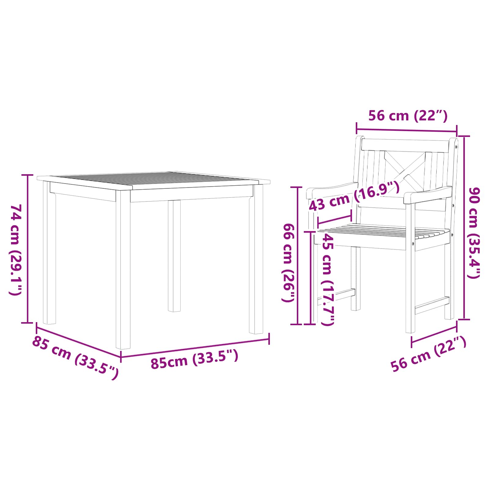 Garten Essgruppe 3 pcs Braun Massivholz Akazie