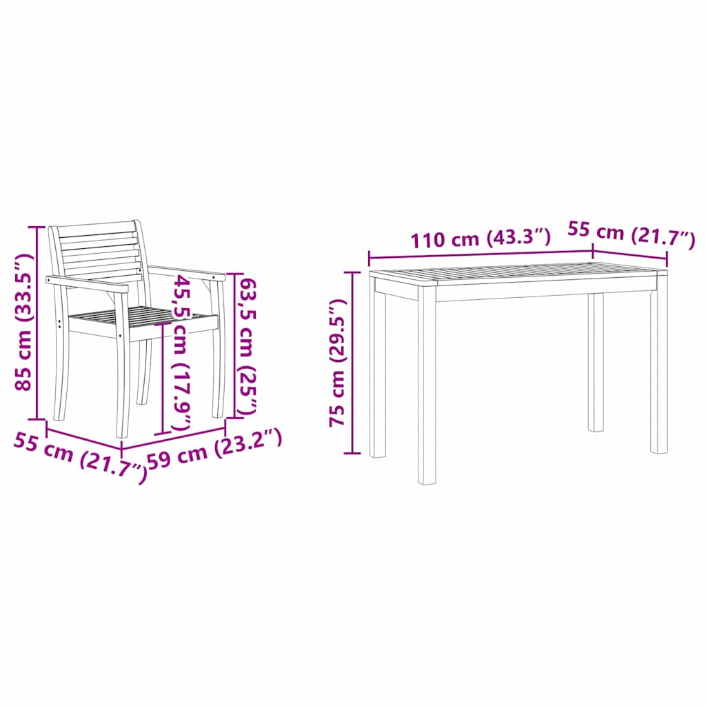 Garten Essgruppe 3 pcs Braun Massivholz Akazie