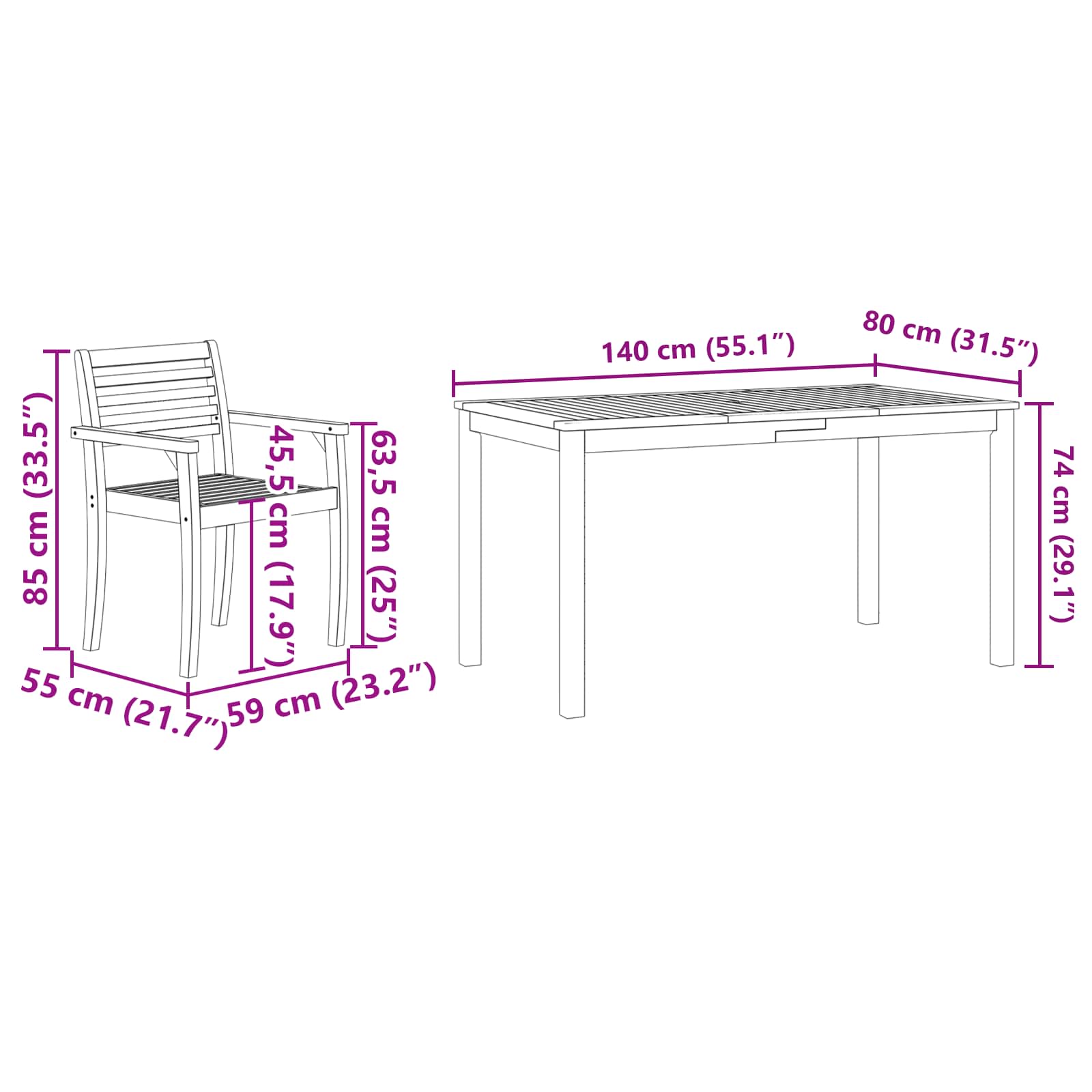Garten Essgruppe 5 pcs Braun Massivholz Akazie