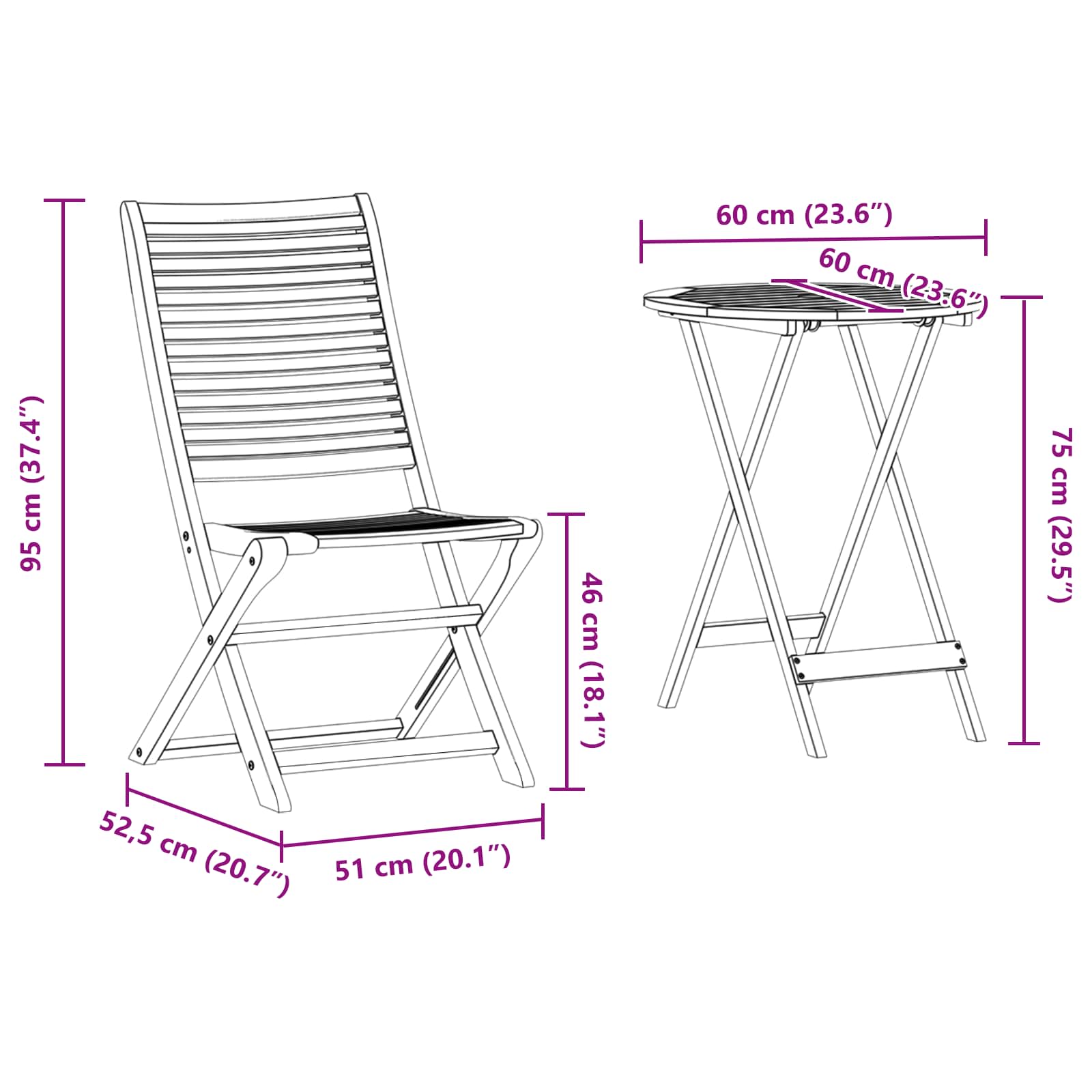 Klapp Bistro Set 3 pcs Braun Massivholz Akazie