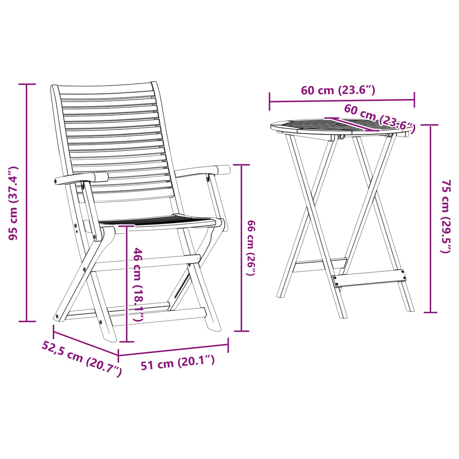 Klapp Bistro Set 3 pcs Braun Massivholz Akazie