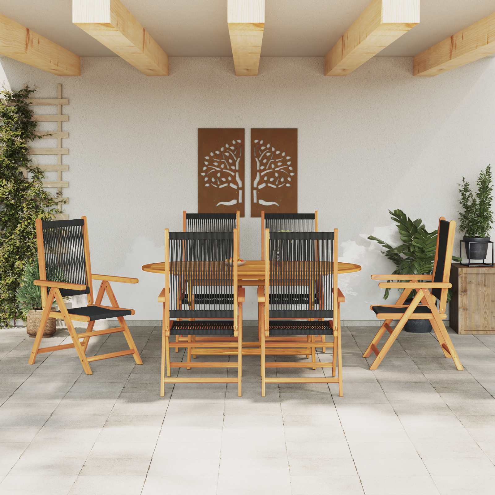 Garten Essgruppe 7 pcs Schwarz Massivholz Akazie