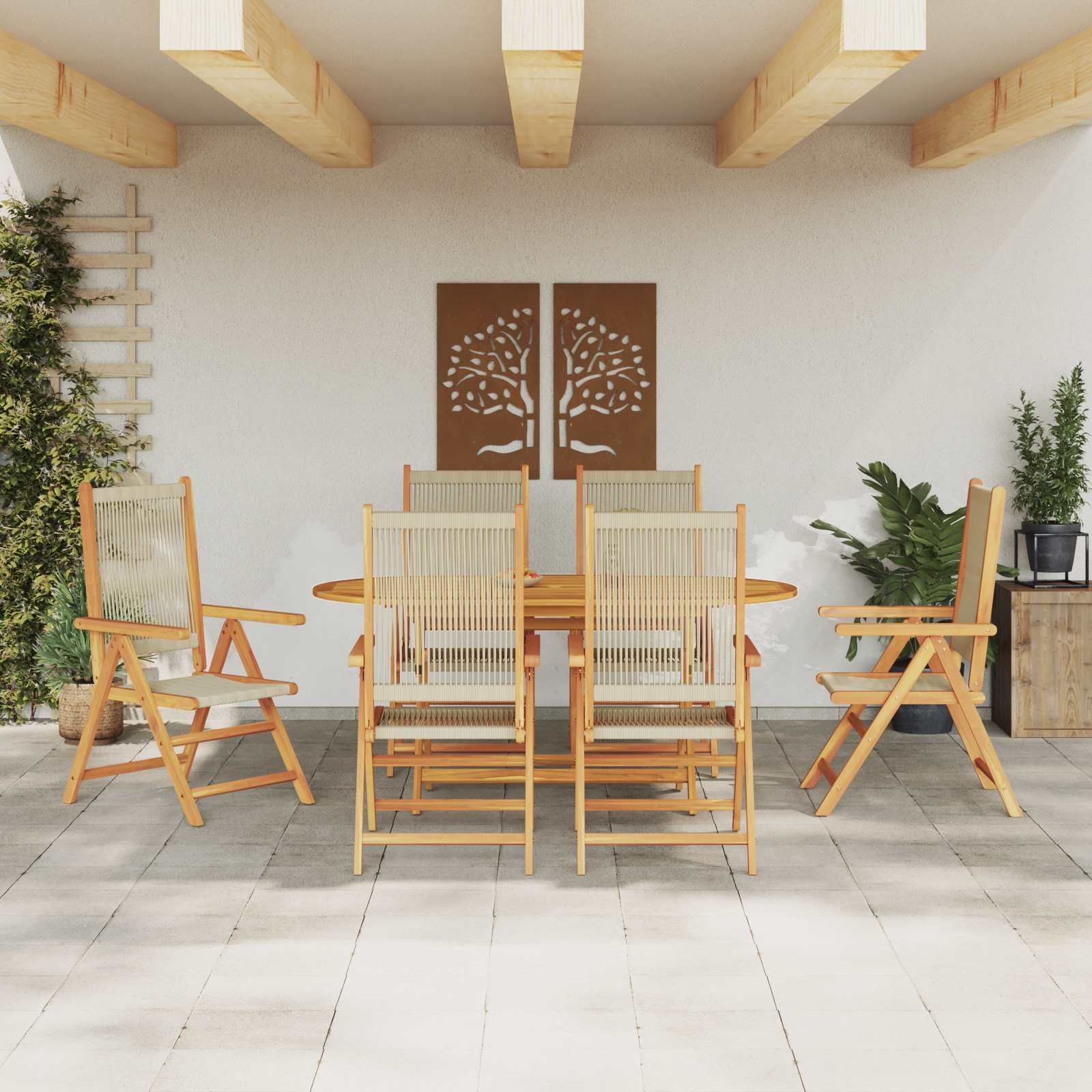 Garten Essgruppe 7 pcs Beige Massivholz Akazie