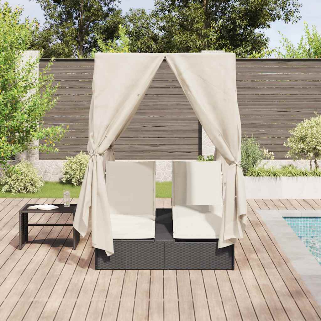 Doppelte Sonnenliege Warmes Weiß 205 x 129 x 200 cm Poly-Rattan
