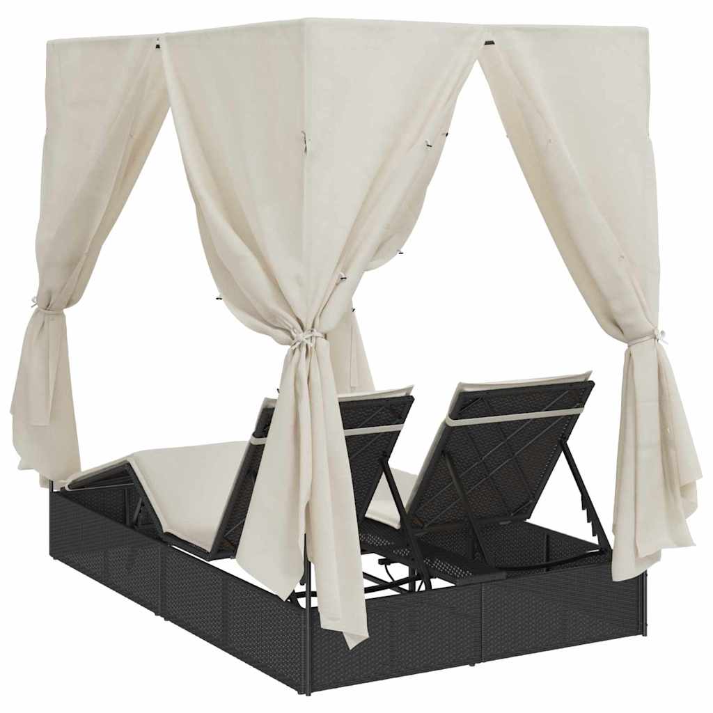 Doppelte Sonnenliege Warmes Weiß 205 x 129 x 200 cm Poly-Rattan