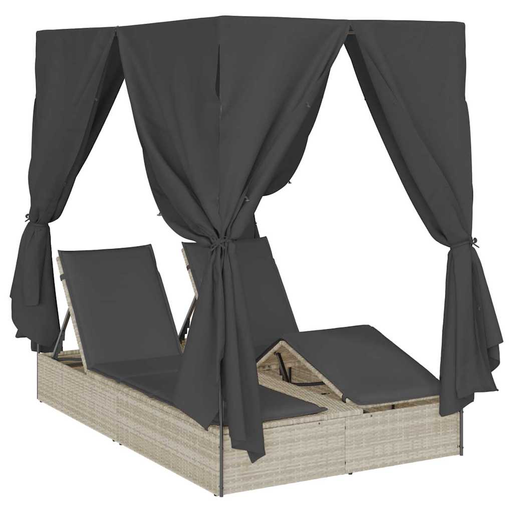 Doppelte Sonnenliege Hellgrau 205 x 129 x 200 cm Poly-Rattan