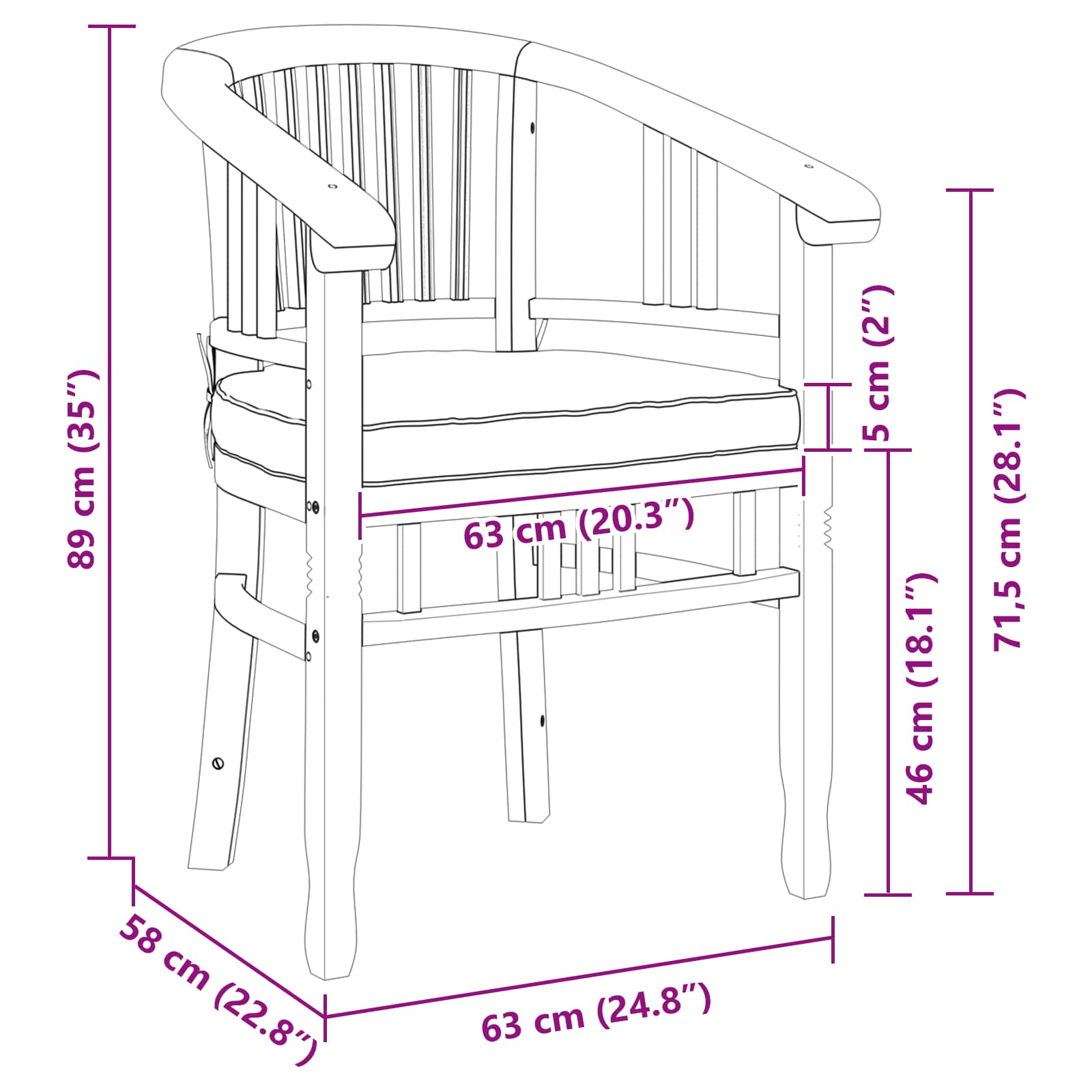 Stuhl 2 pcs Braun 63 x 58 x 89 cm Massivholz Teak