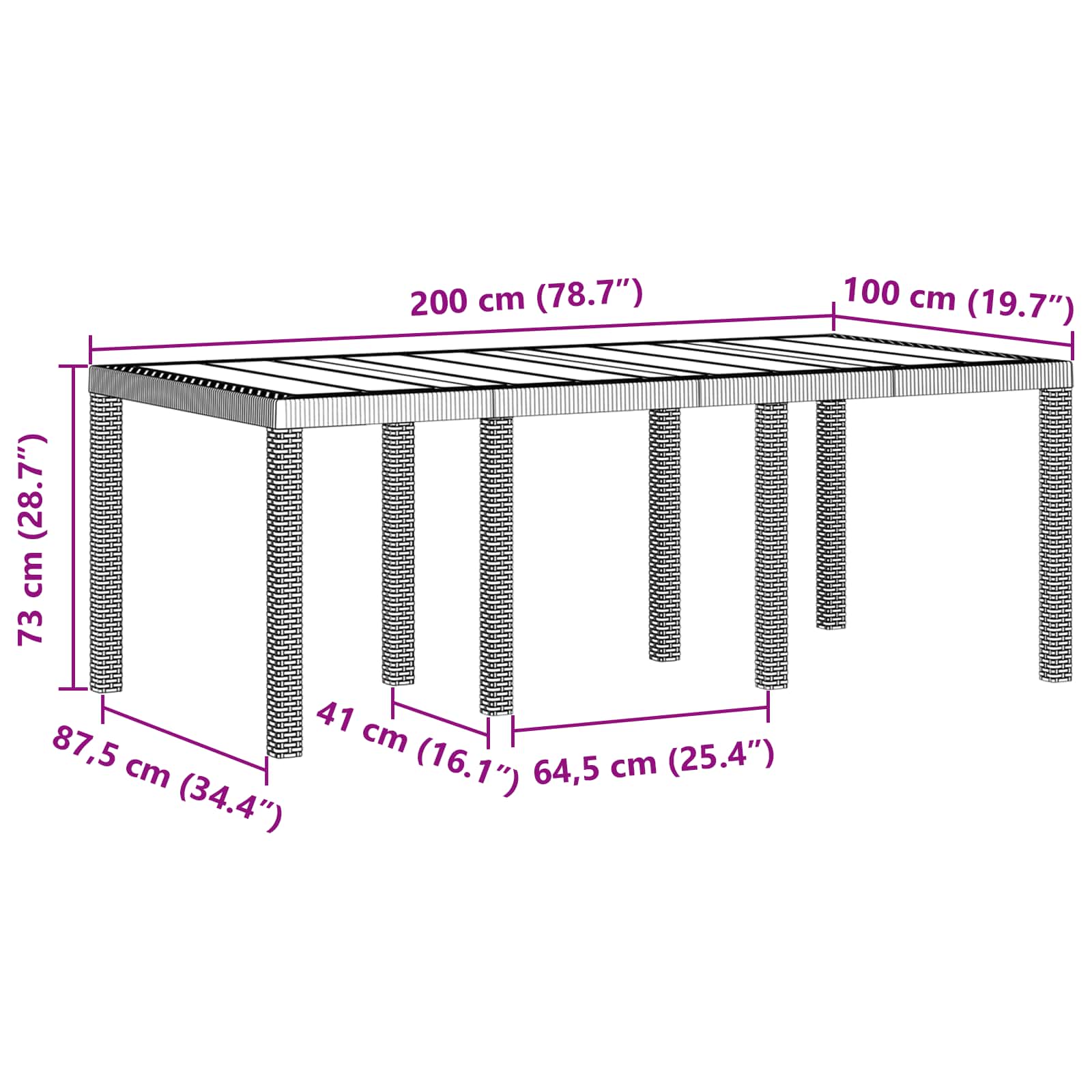 Gartentisch Anthrazit 200 x 100 x 73 cm Poly-Rattan